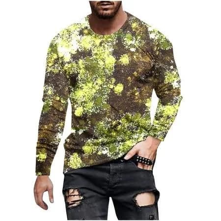 Keshdi Men's Shirts T Shirt Men's Camouflage Print Crewneck Casual Long-Sleeved Army Green L, Size: Large