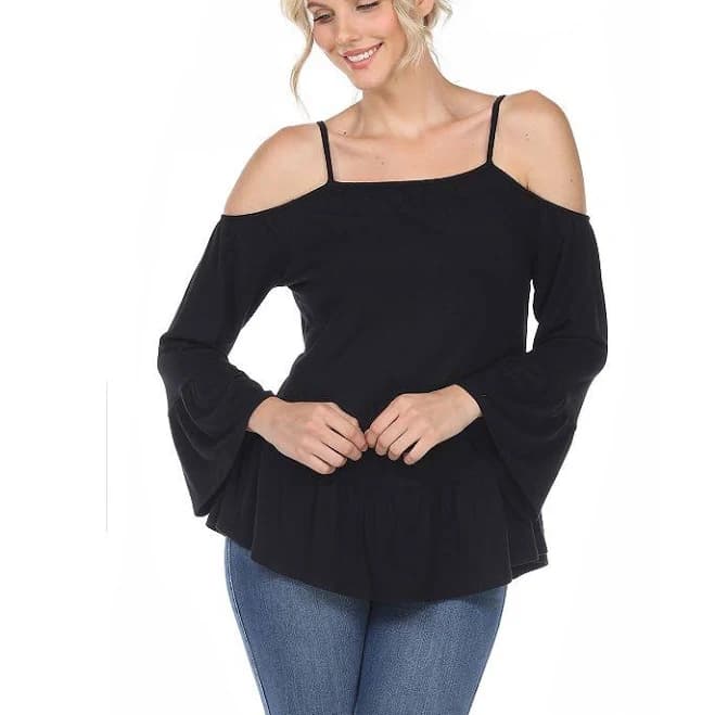 White Mark Women's Cold Shoulder Ruffle Sleeve Top