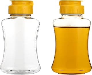 2 Pack Empty Plastic Honey Squeeze Bottles, 180ml/ 6oz Leakproof Honey Dispenser No Drip Squeeze Jars with Flip Lid Condiment Container for Ketchup Mustard Dressing Sauce Batter Oil