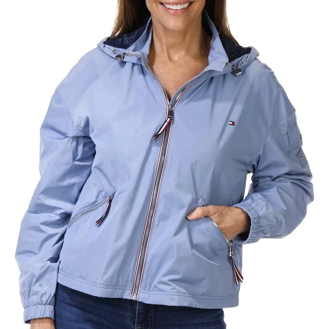 Tommy Hilfiger Women's Hooded Windbreaker Jacket in Light Blue, Large