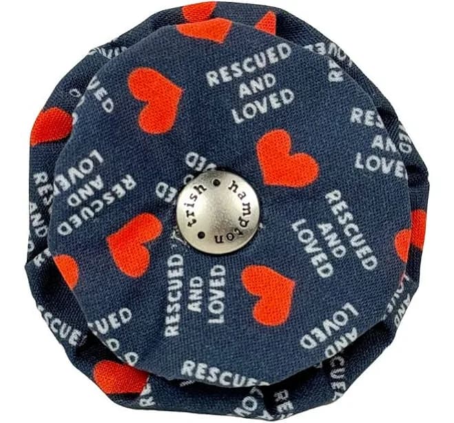 Navy with Red Hearts Rescued and Loved Dog Collar Blossom Flower