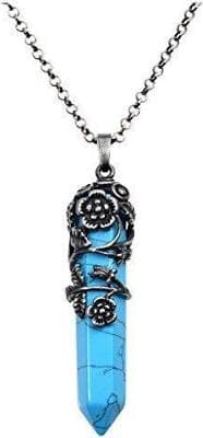 Antique Silver Flower Wrapped Rose Quartz Healing Crystal Necklace