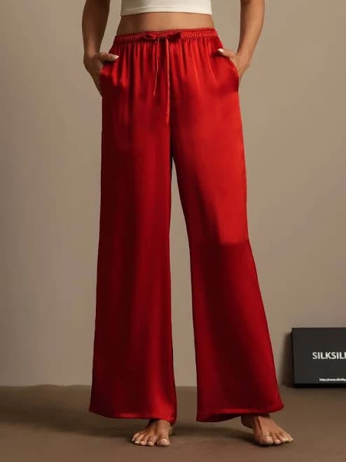 Women's Silk Drawstring Wide Leg Pants