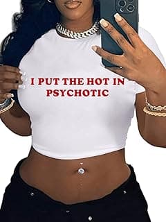 Women Graphic Crop Tops Letter Print Short Sleeve Tee Summer Sexy T Shirt
