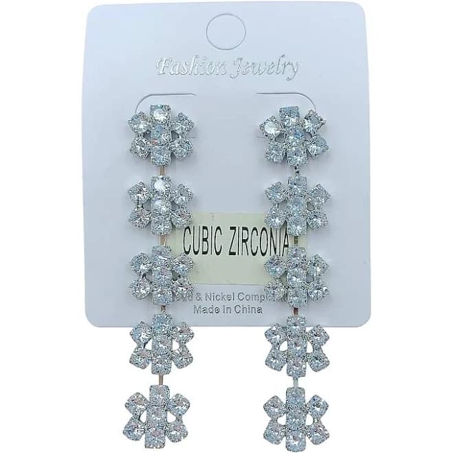 4 Tier Flower Dangle Crystal Earrings