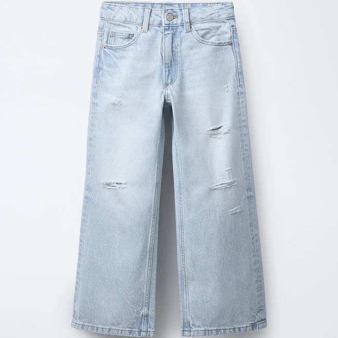 Zara Unisex Ripped Wide Leg Jeans