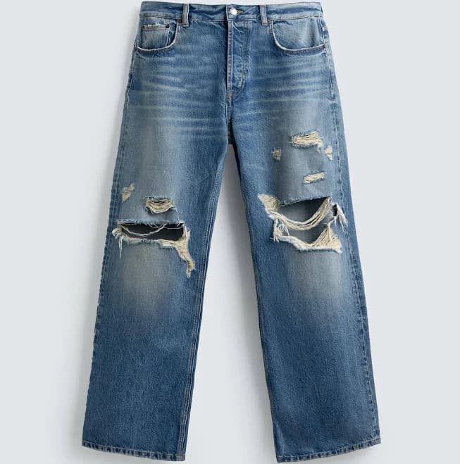 Zara Men's Ripped Relaxed Fit Jeans