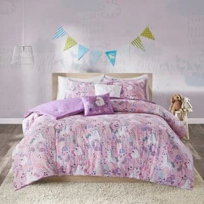 5 Pcs Lovely Unicorn Print Comforter Set