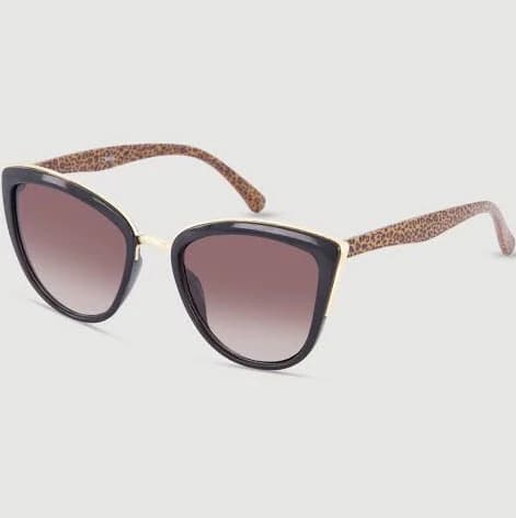 Womens Leopard Print Cat Eye Sunglasses, Black, Size NO SIZE - Rainbow Shops