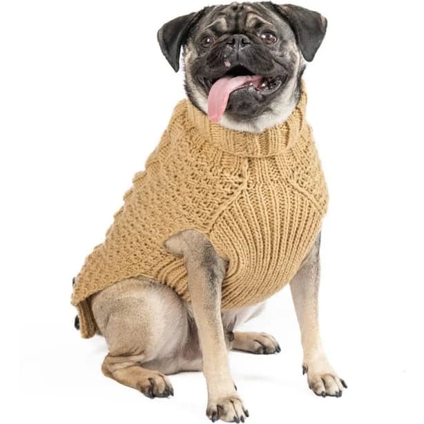 Chilly Dog Camel Alpaca Cable Knit Dog Sweater