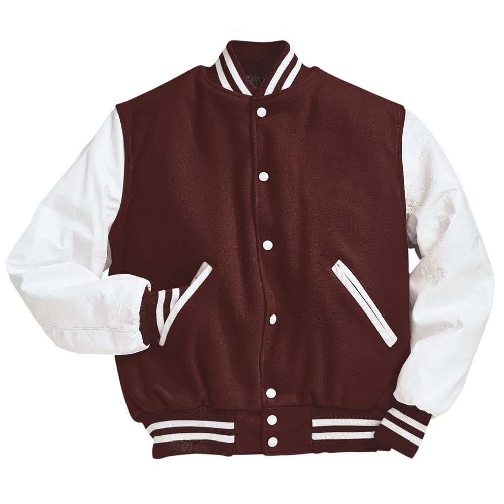 Maroon and White Varsity Letterman Jacket