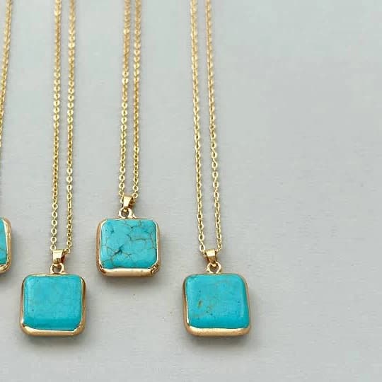 Turquoise Gold Square Pendant Necklace
