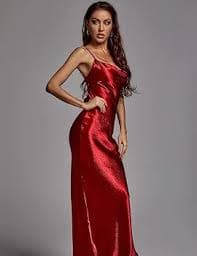 Amazon.com: BELLA BARNETT Satin Dress Sexy Spaghetti Strap Dress Classy Backless Dress Maxi Elegant Dress Metallic Cocktail Dress Red Wedding Guest Dresses: Clothing, Shoes & Jewelry