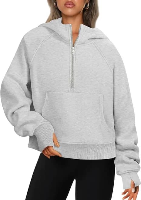 Athmile Women's Cropped Half Zip Fleece Pullover
