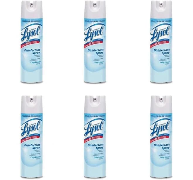 Lysol Disinfectant Spray, Household Cleaning Supplies, Antibacterial & Sanitizer, Deodorizer, Crisp Linen 19oz (6-Pack)