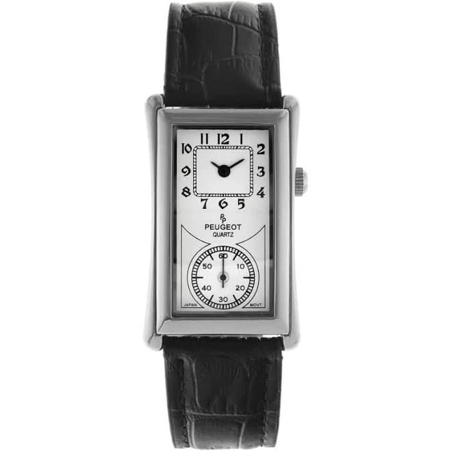 Peugeot Men's Vintage Contoured Doctors Watch with Leather Strap