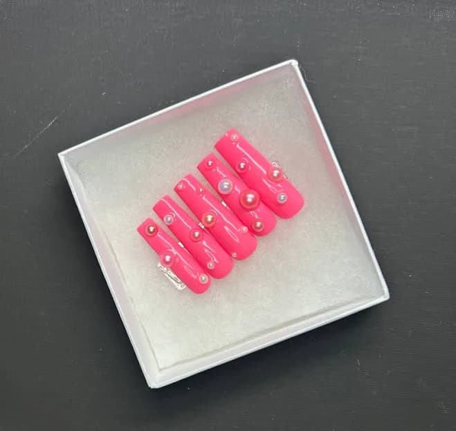 Barbie Pink Square Press On Nails: Pearl Accent, Extra Sizes