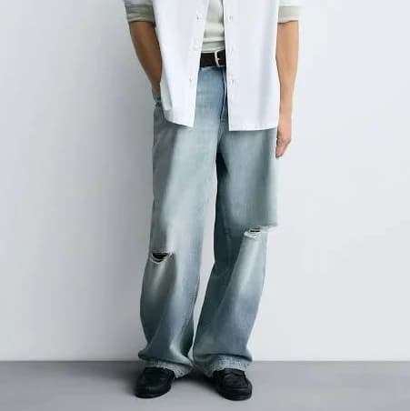 Zara Men's Ripped Baggy Fit Jeans