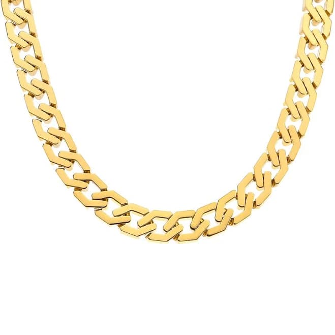 B.Tiff New York C100G B.Tiff Gold High Polish Flat Angular Cuban Link Necklace