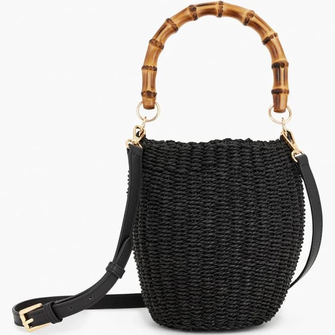Talbots Women's Bamboo Handle Straw Bucket Bag