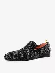 Men's Rivets Loafer Shoes Suede Black Crystal Rhinestones Sliiper Slip-On Prom Party Wedding Shoe