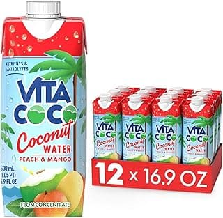 Coconut Water, Peach & Mango - Naturally Hydrating Electrolyte Drink - Smart Alternative to Coffee, Soda, and Sports Drinks - Gluten Free - 16.9 Fl Oz (Pack of 12)