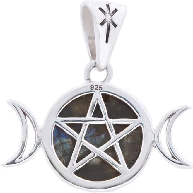Reversible Triple Moon Goddess Pentacle Pendant - choice of stone