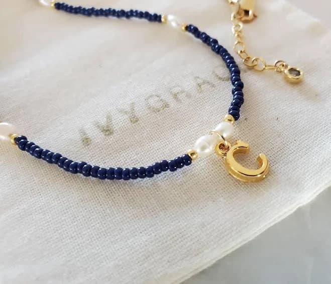 Gold Initial Beaded Necklace with Freshwater Pearl