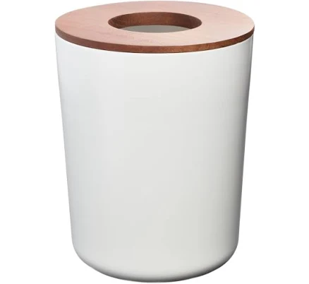 iDesign Eco Vanity Steel Waste Basket with Wood Lid
