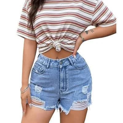 Women's High-Waisted Distressed Denim Shorts