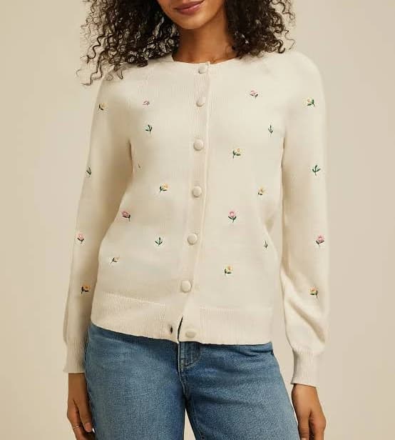 maurices Women's Floral Embroidered Button Front Cardigan