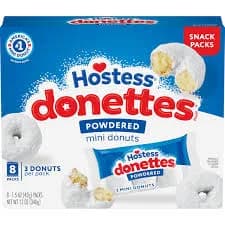 Hostess Donettes, Powdered Mini onuts, Box of 8 On the Go Packs