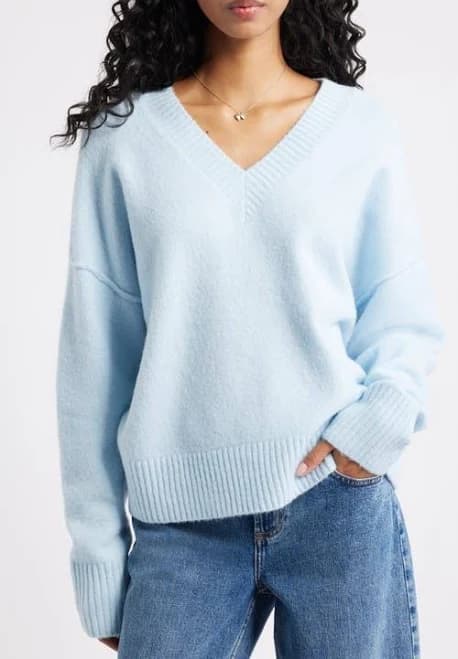 BP. Oversize Cozy V-Neck Sweater in Blue Skyride at Nordstrom, Size Medium