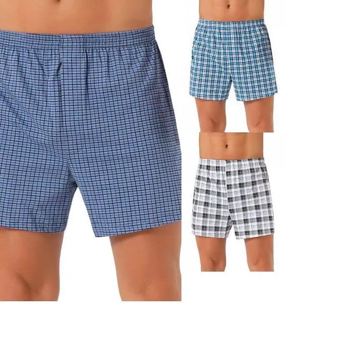 3Pcs Men's Casual Elastic Waistband Plaid Pattern Boxer Shorts Set, Size: 30, Black Blue Navy Blue