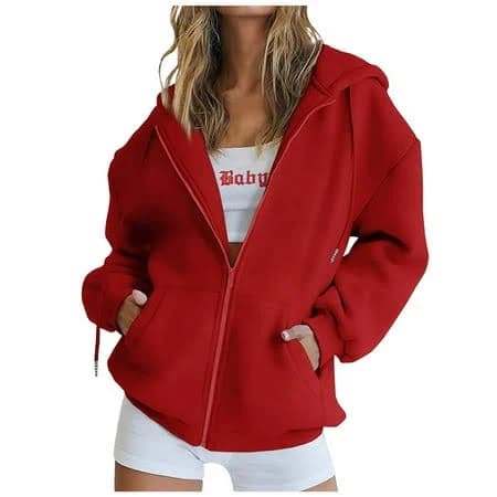 Women's Fleece Lined Cotton Full-Zip Hoodie Jacket with Pockets