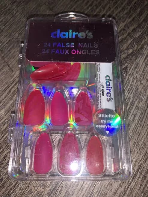 Claire’s Nails Faux False W/glue Pink Marble Tie Dye Stiletto Manicure