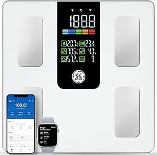 GE Smart Scale for Body Weight, BMI, Fat, Muscle Mass, Digital Bathroom Scales 500lbs Bluetooth 11.8" Large Platform Weighing Machine Health Monitor with App, White