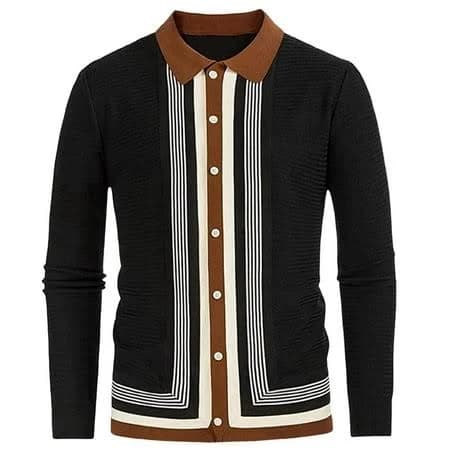 Men's Vintage Striped Long Sleeve Cardigan Sweater