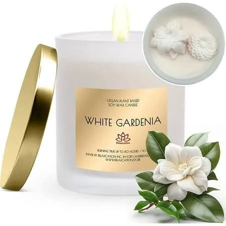 Soy Wax Candle in Glass Jar White Gardenia Clean Burn up to 80 Hours Handmade in USA Natural and Safe by Relaxcation