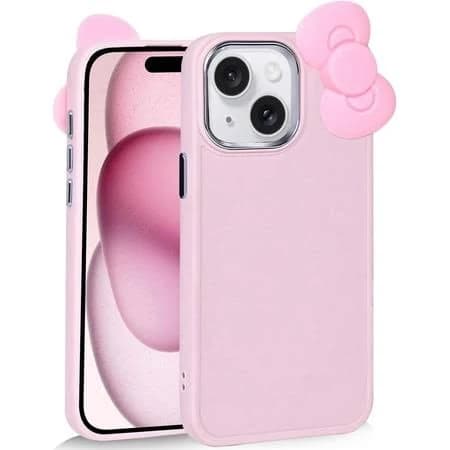 Compatible with iPhone 13 Case, Cute 3D Bowknot Design Soft Silicone Shockproof Cover for iPhone 13 6.1 inch 2021 Pink