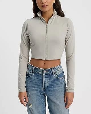 Express Women's Bodycon Stretch Cotton Mock Neck Long Sleeve Top