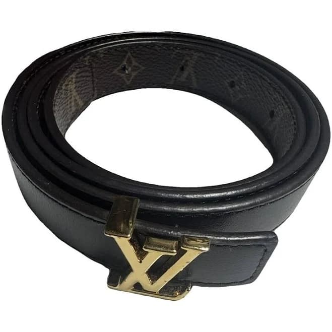 LOUIS VUITTON Initiales Leather Belt Black Gold-Tone Hardware S Int