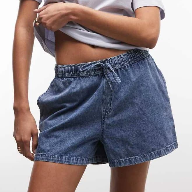 NOISY MAY Women's Mid Waist Elastic Denim Shorts