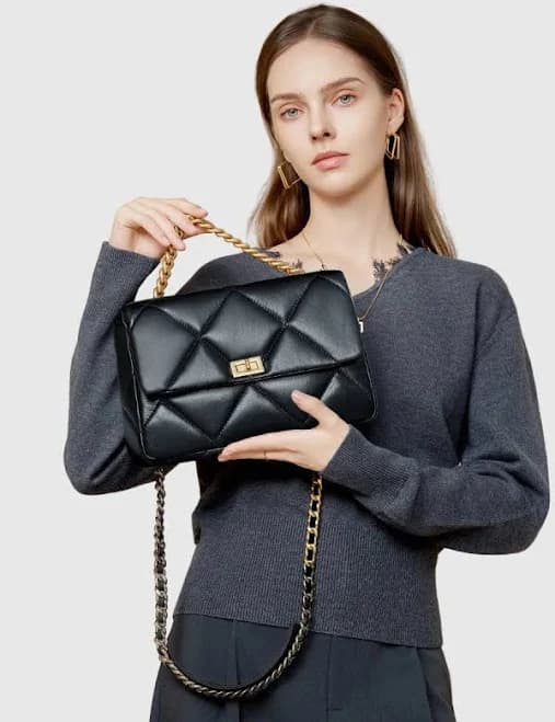Quilted Lambskin Leather Bag with Diamonds