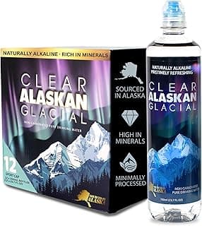 Clear Alaskan Fresh Glacier Water - Naturally Alkaline Glacial Water, rich in Minerals and Electrolytes - Convenient Sport Cap Bottle | 23.7 Fl Oz (700 ml) - Pack of 12 | Pristine and bottled at the source in BPA-free plastic bottles.