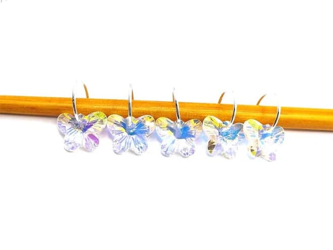 Crystal Butterfly Silver Braid Hair Rings (5 Pc Set)