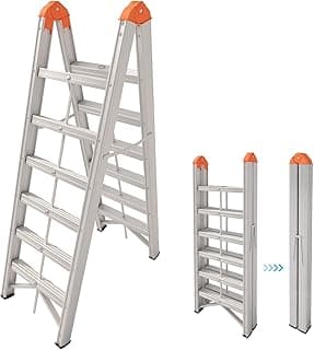 Aluminum Ladder, Foldable Twin Front Ladder, Collapsible A Frame 6-Step Ladder, Compact Step Stool with Wide Anti-Slip Pedal, Aluminum Portable Lightweight Ladder, EN131, 330lb Capacity