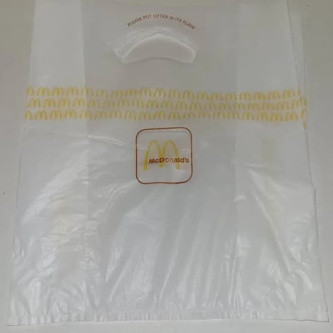 Vintage 1980s Mcdonald's Plastic Take Out Bag Large White To Go Bag