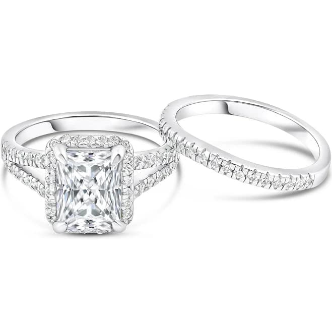 Modern Gents 3.5Ct Radiant Cut Silver Engagement Ring Set
