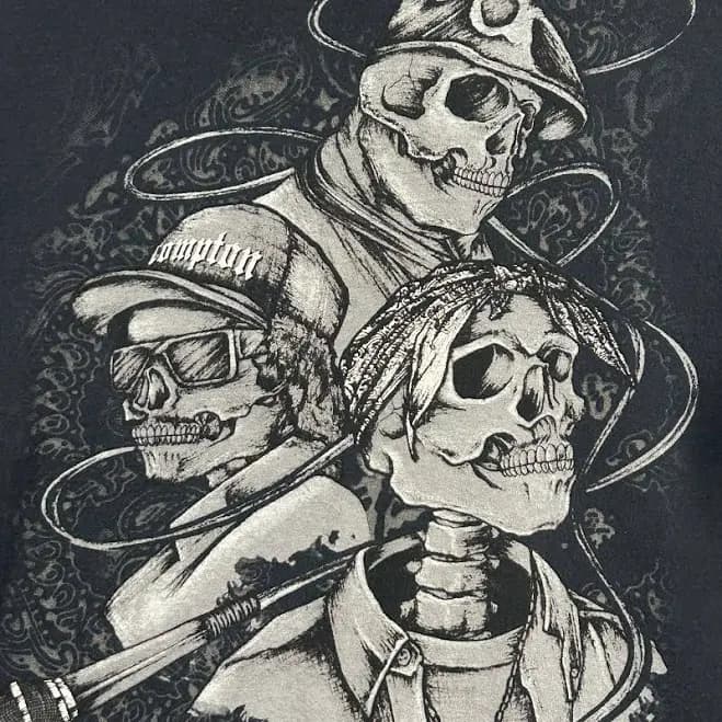 Fruit Of The Loom T Shirt Mens L Black Skull Microphone Graphic